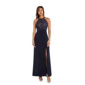 Women's R&M Richards Lace Halter Formal Dress Blue Size 5 New With Tags